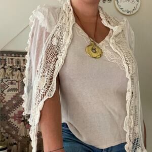 y2k boho cottagecore cream crochet lace scarf fairy shawl